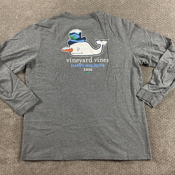 Vineyard Vines Snowman Whale Long Sleeve T Shirt Men's XL Gray Christmas Holiday - Picture 1 of 9